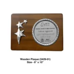 Elegant wooden plaque with a dark polished surface, customizable with text or logos, perfect for achievements and awards.